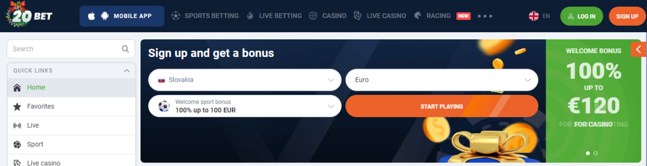 stávkovej kancelárie 20bet