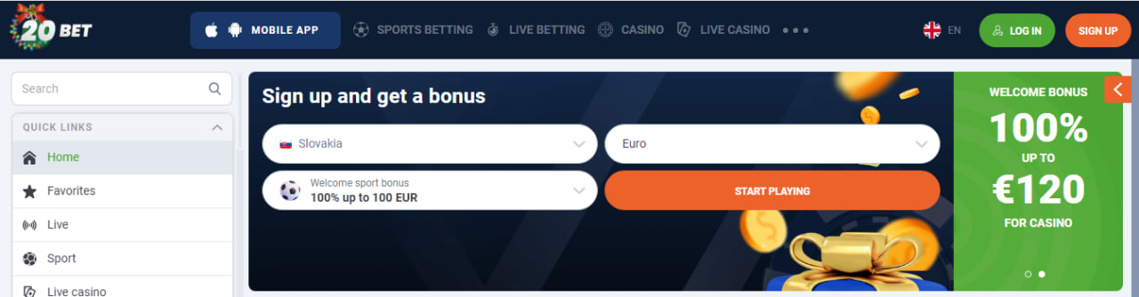 Uvítací bonus 20bet