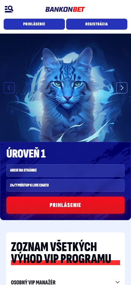 Bankonbet VIP program Slovakia (mobile screen)
