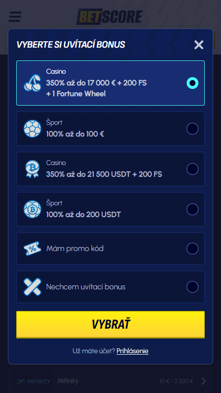 Vyberte si svoj bonus