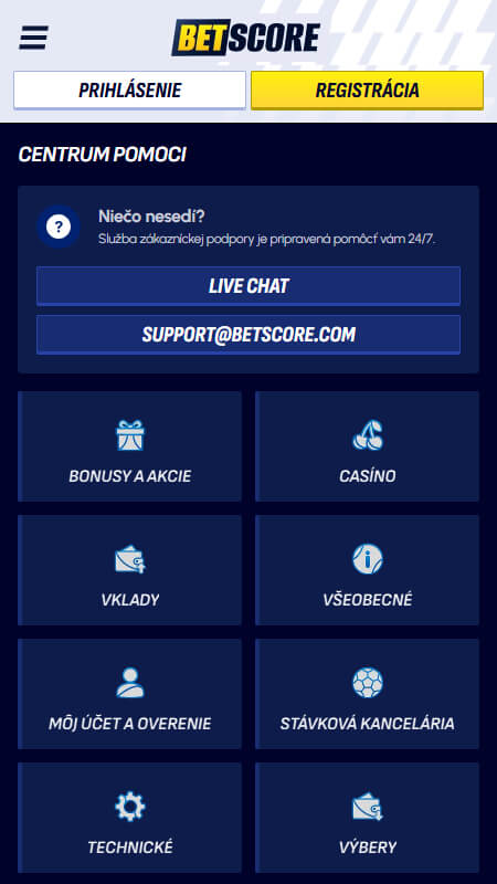 BetScore centrum pomoci