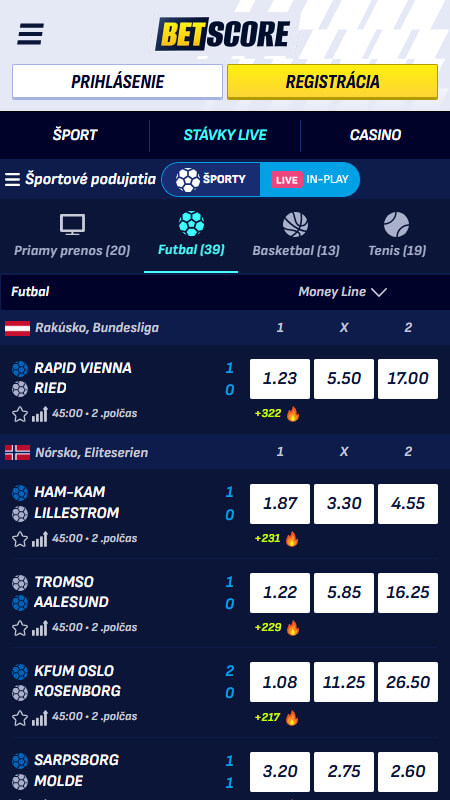 Stávkovanie naživo v BetScore