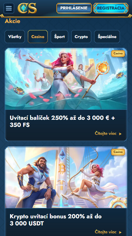 Casea Casino Bonusy a promo akcie SK