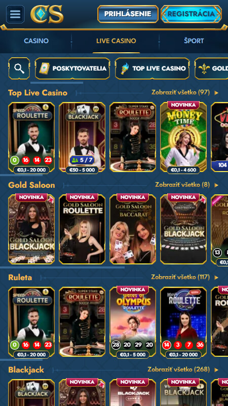 Casea live casino SK