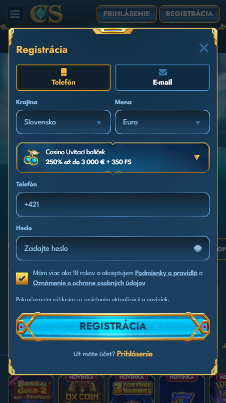 Výber bonusu a údajov