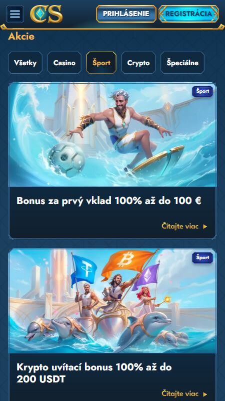 Casea sport Bonusy a promo akcie SK