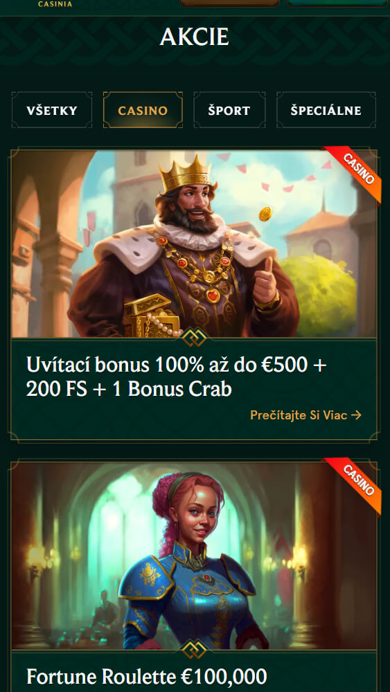 Casinia Bonusy