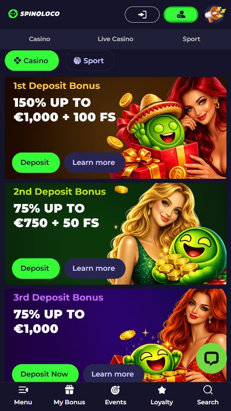 Bonusy a promo akcie v Spinoloco kasíne