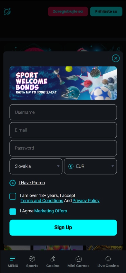 Cosmobet Bookmaker Registration Slovakia (phone screen)