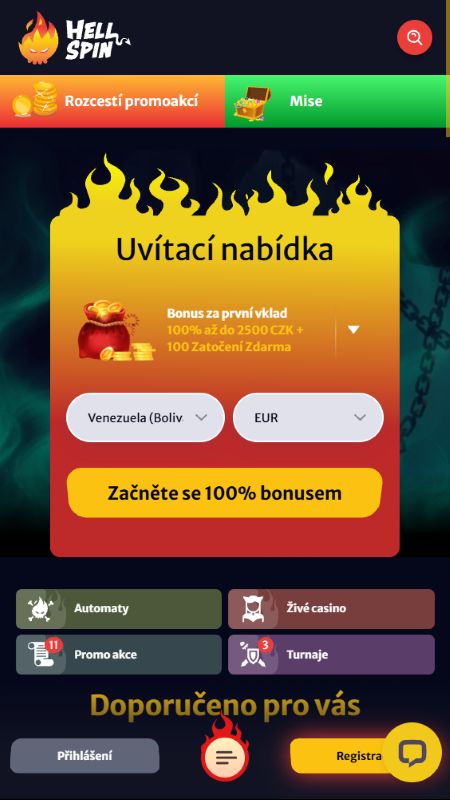 Online domovská stránka Hellspin