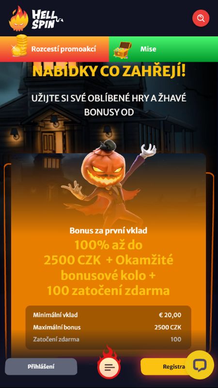 Stránka s akciami na Hellspin