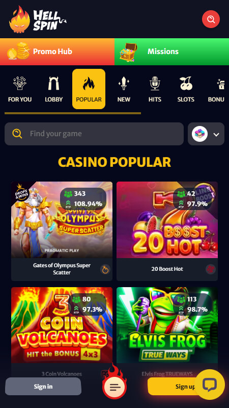 Hellspin casino slot games