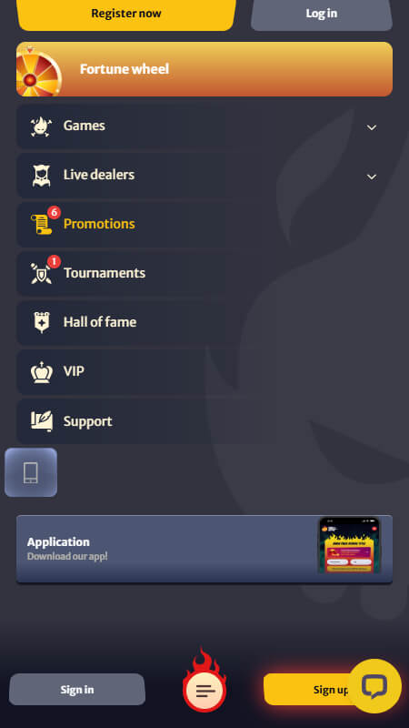 Hellspin site menu
