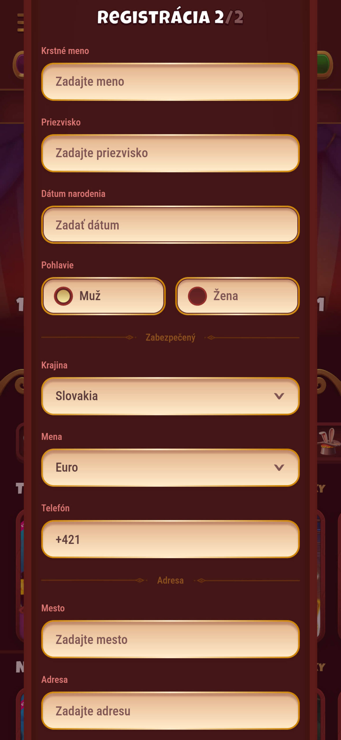 Magius Registration - fill in personal info Slovakia (mobile)