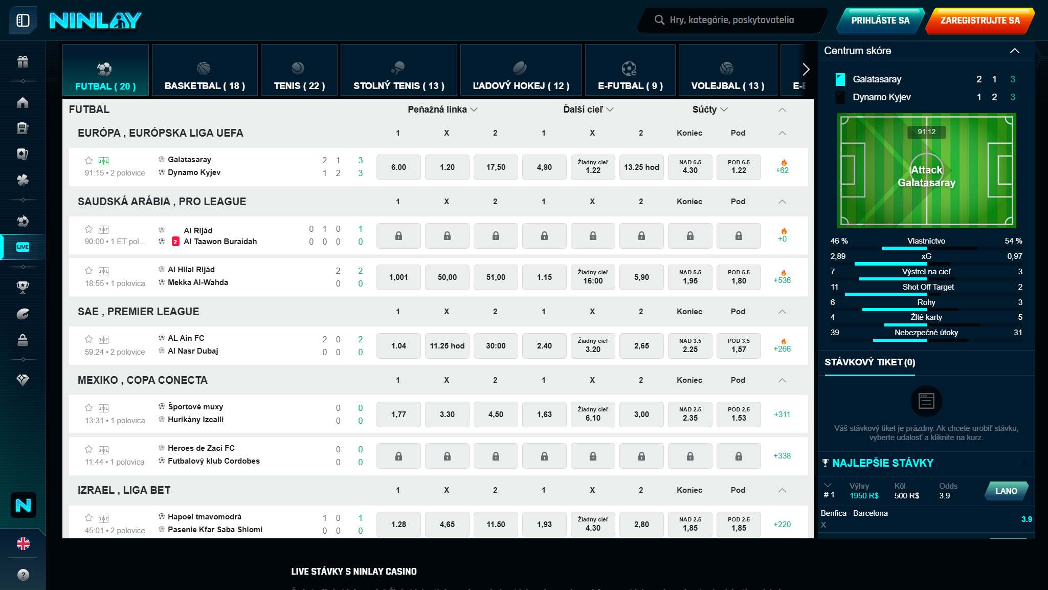 Ninlay Bookmaker Live Betting-Slovensko, stavkovecentrum.com