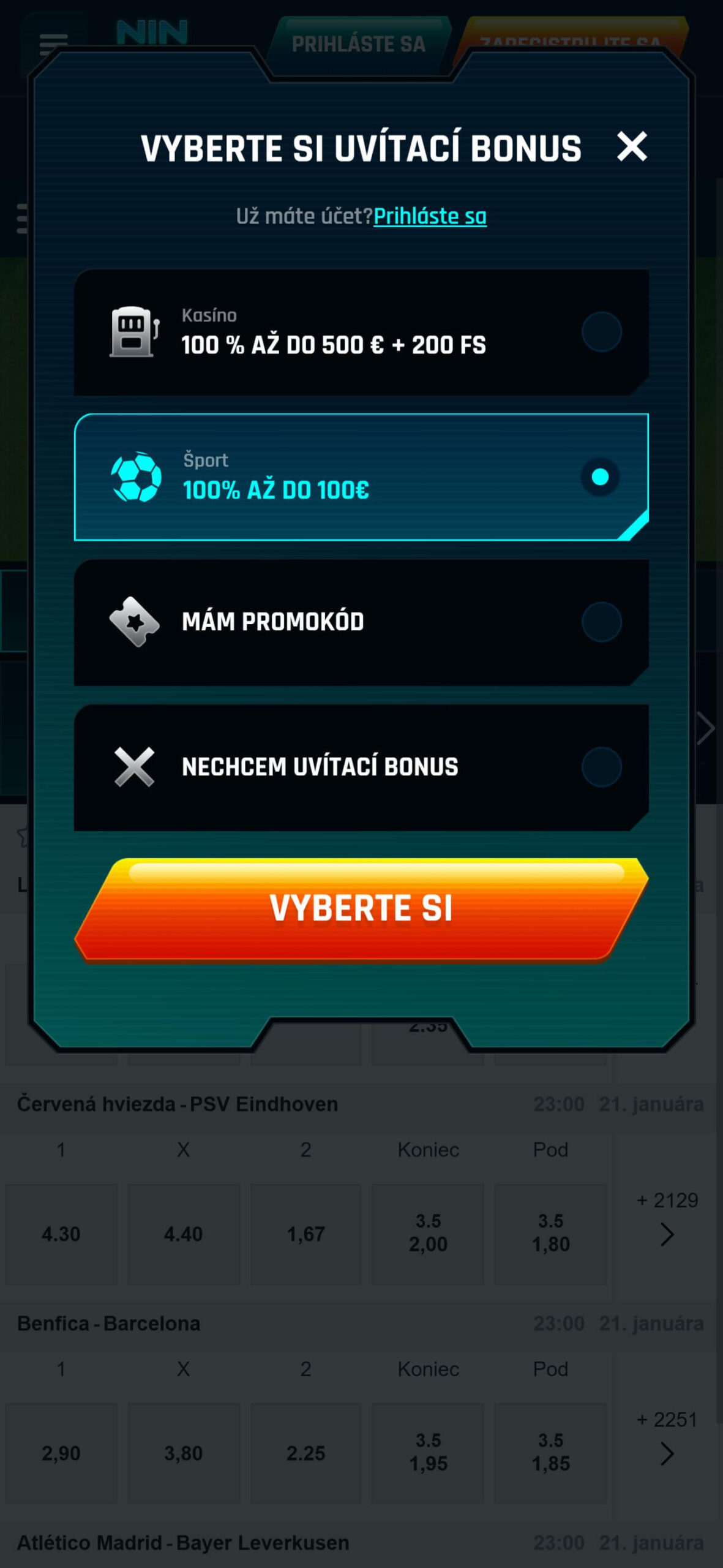 Ninlay Bookmaker Registration Sport Bonus-Slovensko(mobile)