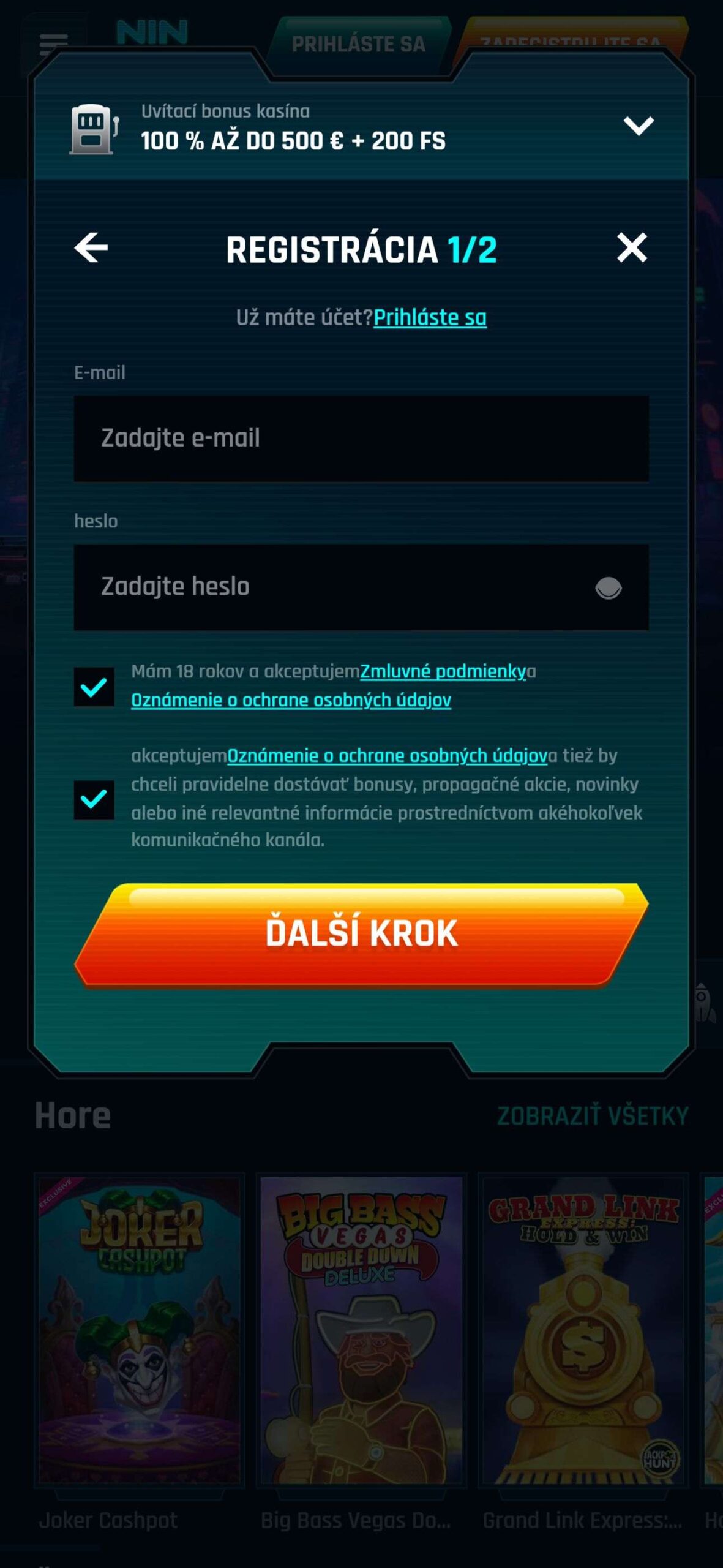 Ninlay Casino Registration Step 1-Slovensko(mobile), stavkovecentrum.com