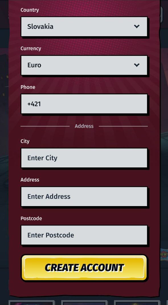 Registrácia AllySpin Create account