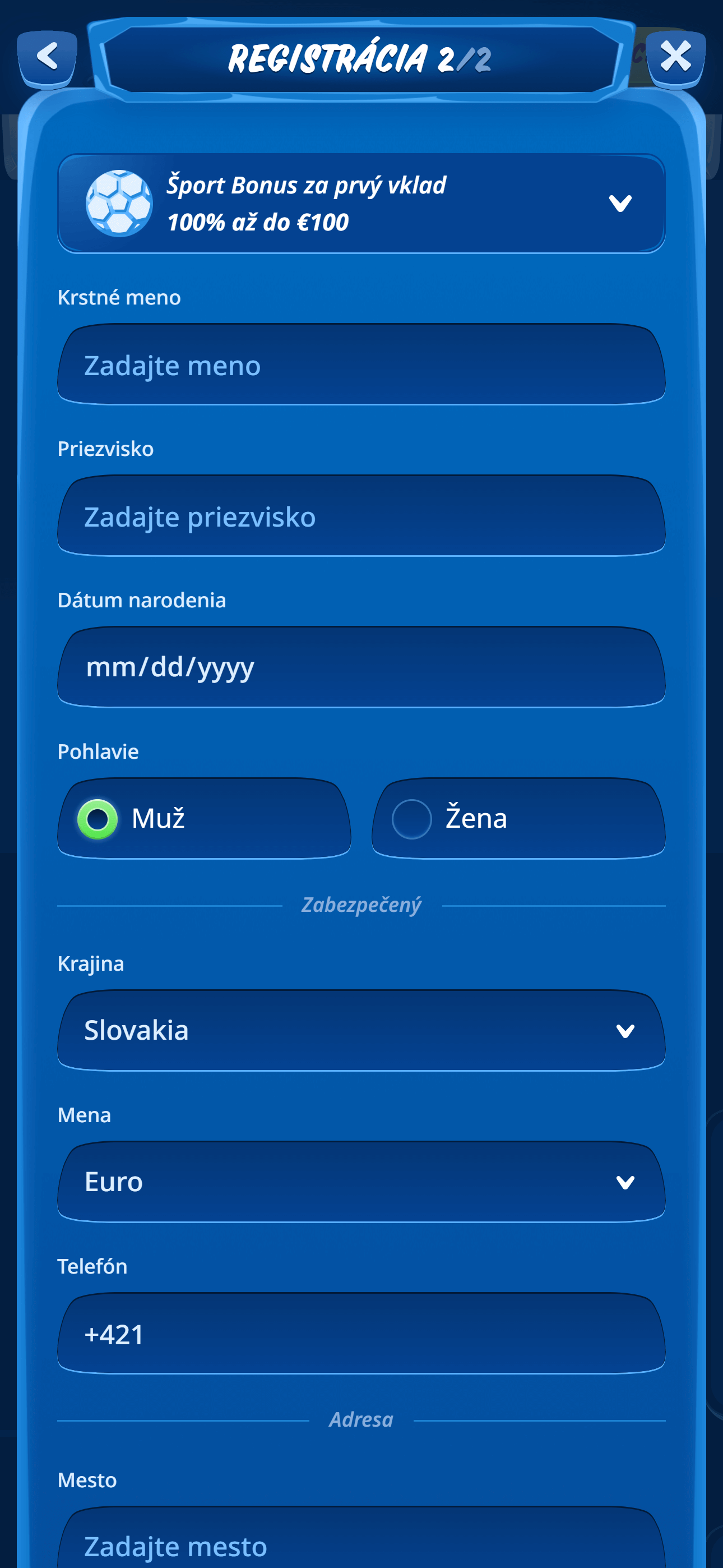 SGCasino Star Registration - Fill in personal info(phone screen)