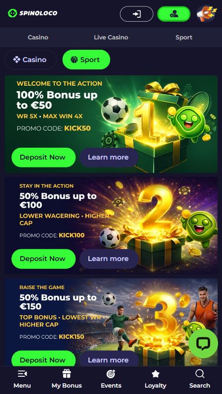Bonusy a promo akcie v Spinoloco