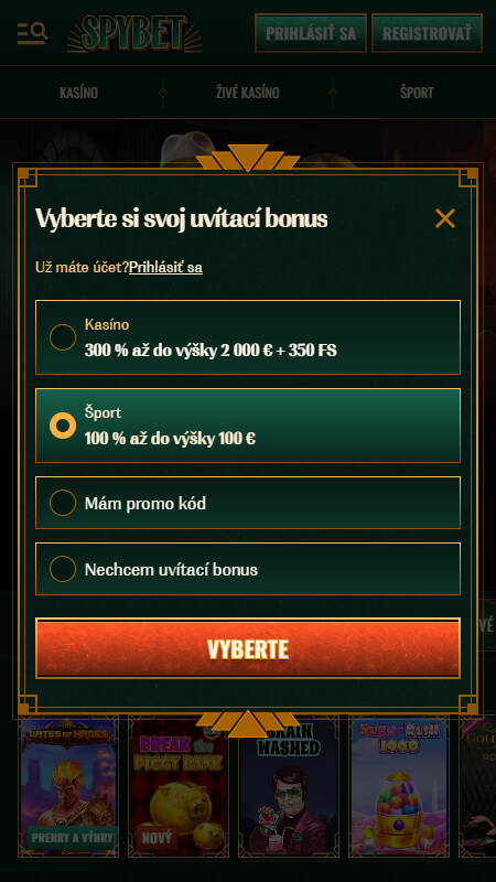 Vyberte si uvítací bonus