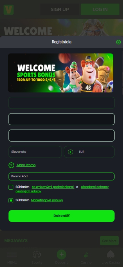 Velobet Bookie Registration Czech (mobile screen)
