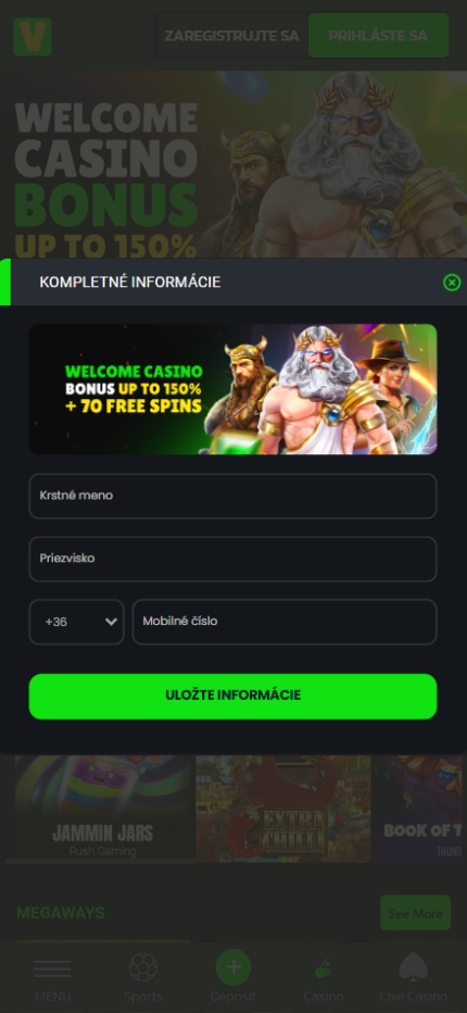 Velobet Casino Registration fill information and done (mobile screen), stavkovecentrum.com