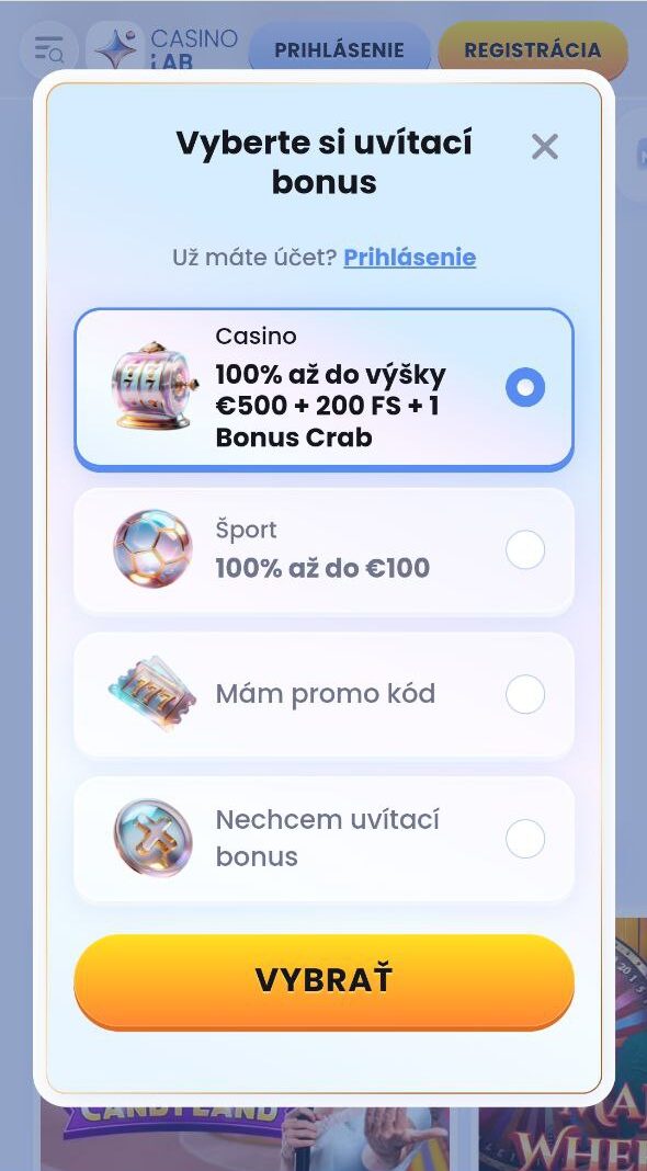 CasinoLab Vyberte si bonus za registráciu