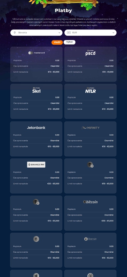 Wazamba Deposit methods Slovakia (Mobile screen)
