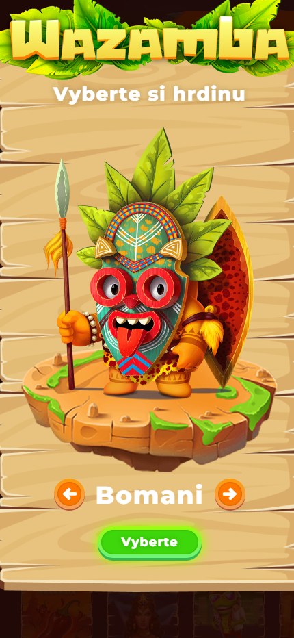 Wazamba Registration - select your hero Slovakia (Mobile screen)