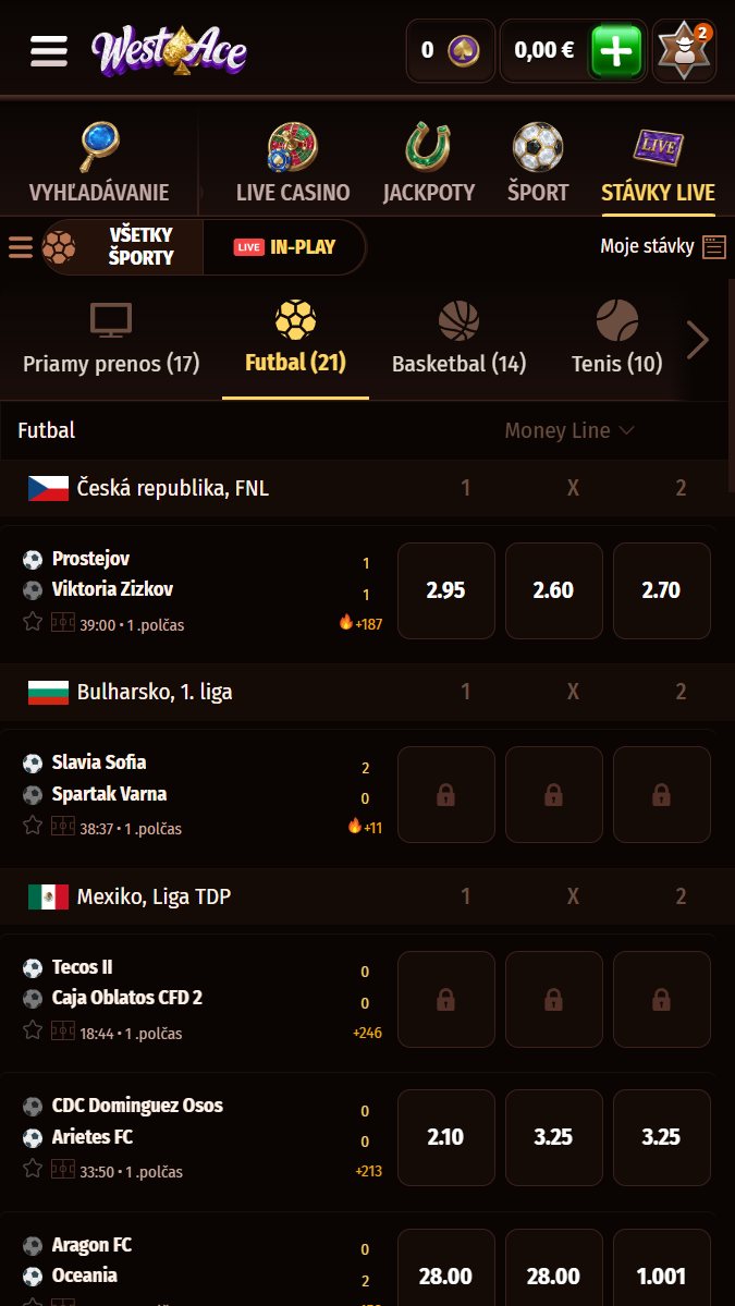 Live stávkovanie Westace