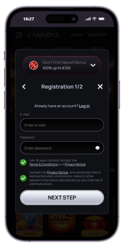 casinova bookie registration