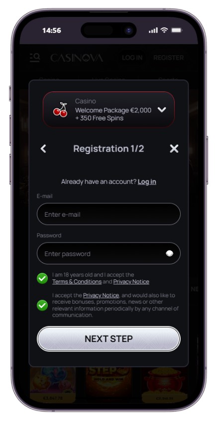 casinova registration