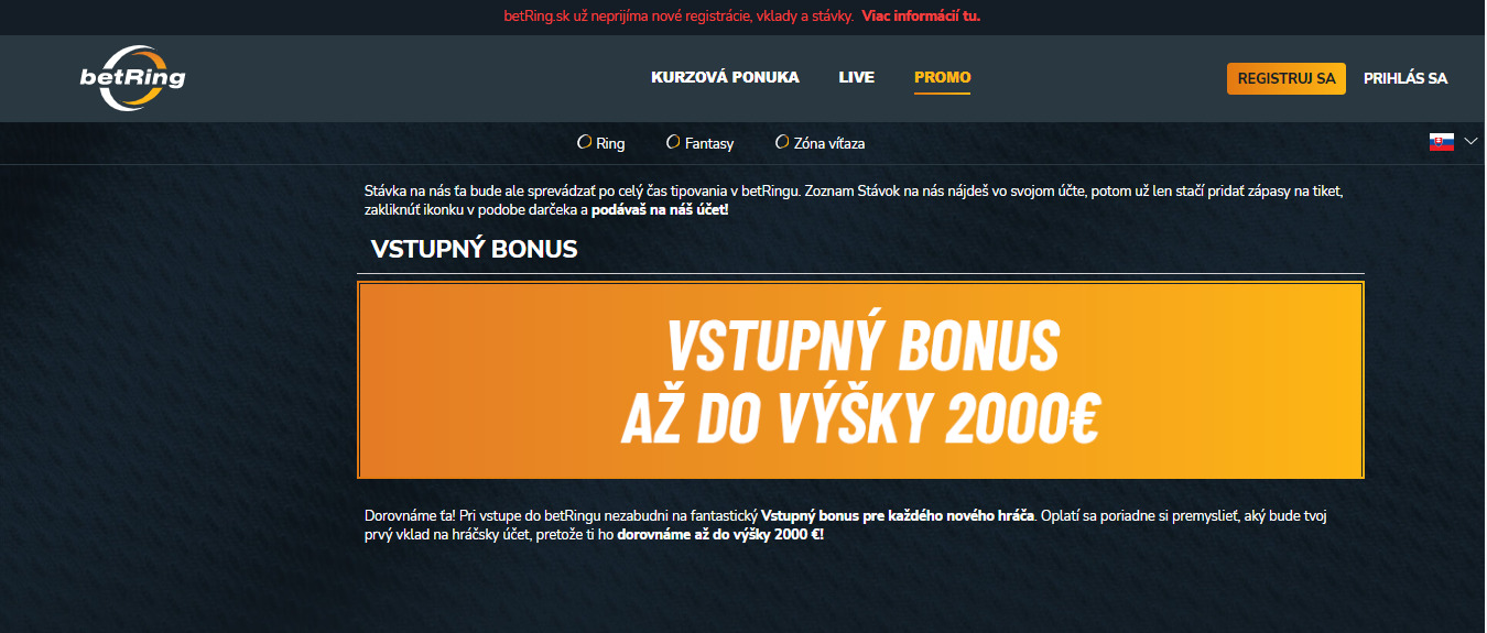 Uvítací bonus BetRing