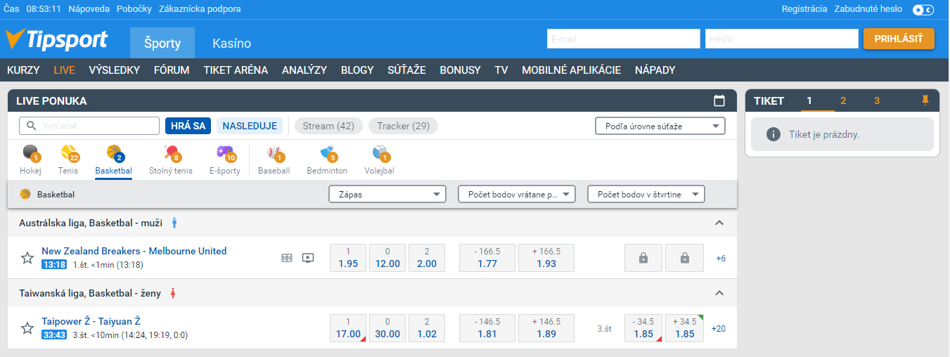 Live stávky tipsport