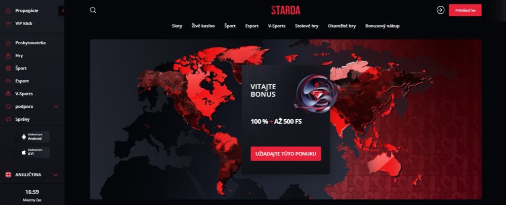 Starda Casino mane page