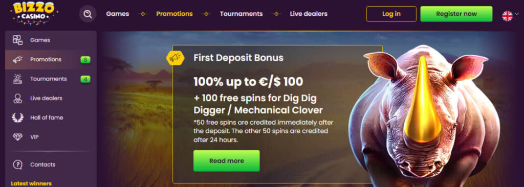 Bizzo casino Uvítací bonus 