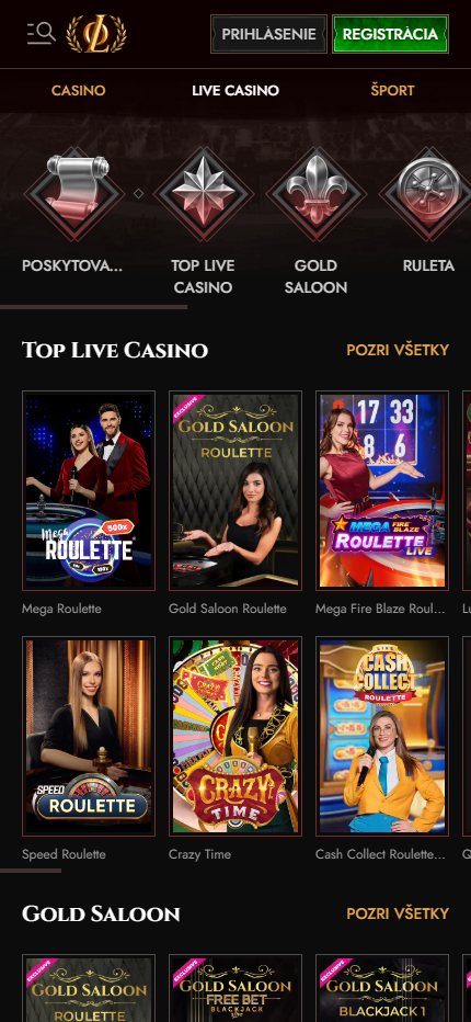 Legiano Live Casino page (mobile screan)