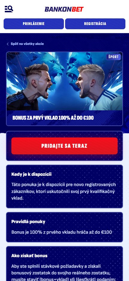 Bankonbet Betting Welcome Bonus Slovakia (mobile screen), stavkovecentrum.com