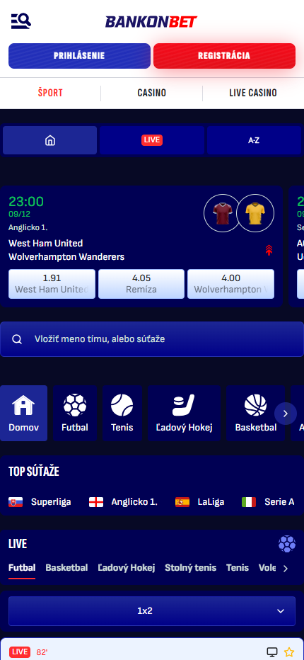 Bankonbet Sport Betting Slovakia (mobile screen), stavkovecentrum.com