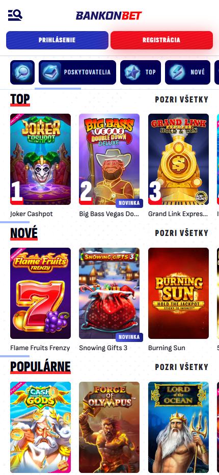 BankonbetCasino Slovakia (mobile screen), stavkovecentrum.com