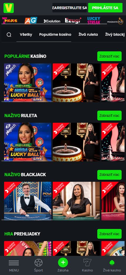 Velobet Live Casino Czech (mobile screen), stavkovecentrum.com