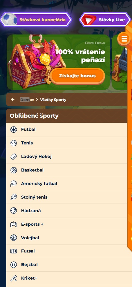 Wazamba Bookmaker Sport Betting Slovakia (Mobile screen), stavkovecentrum.com