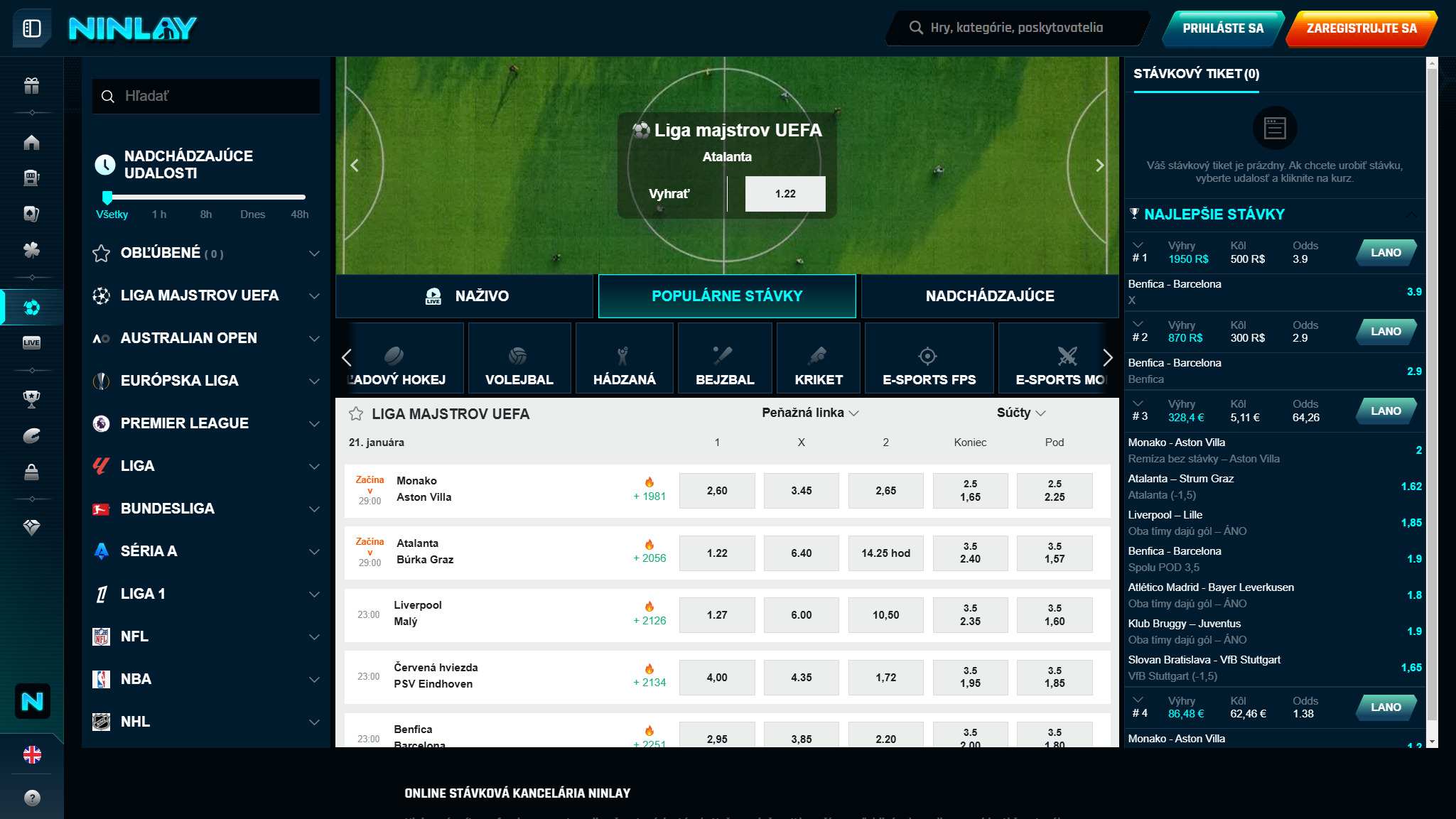 Ninlay Bookmaker Sport Betting-Slovensko, stavkovecentrum.com