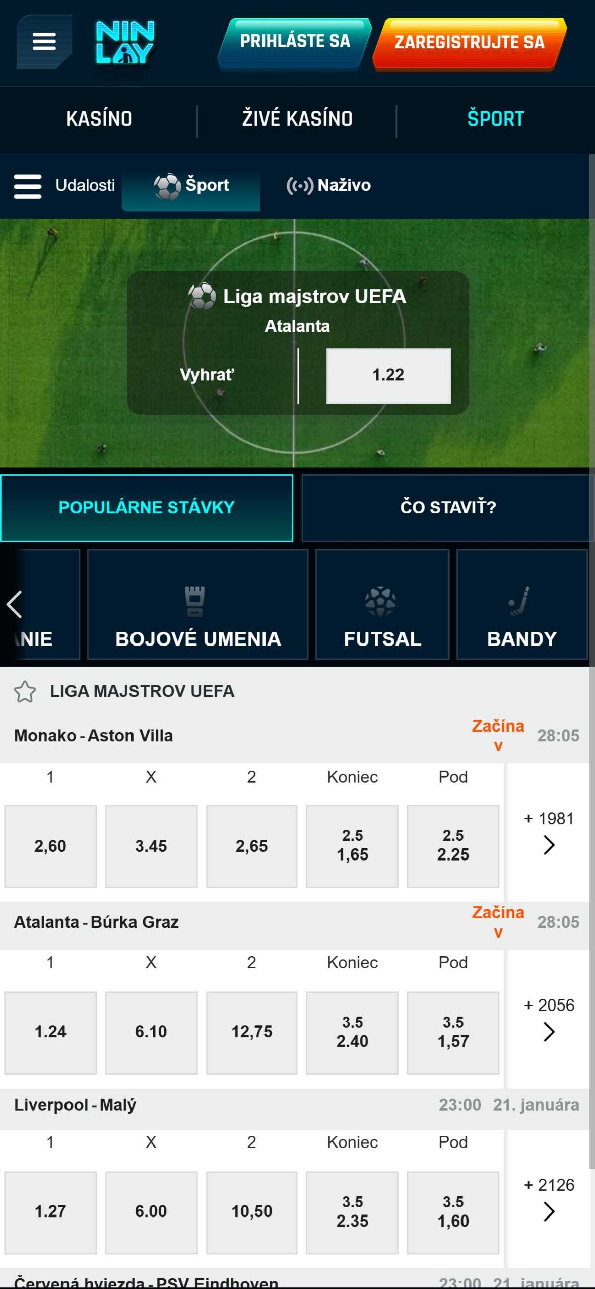 Ninlay Bookmaker Sport Betting-Slovensko(mobile), stavkovecentrum.com