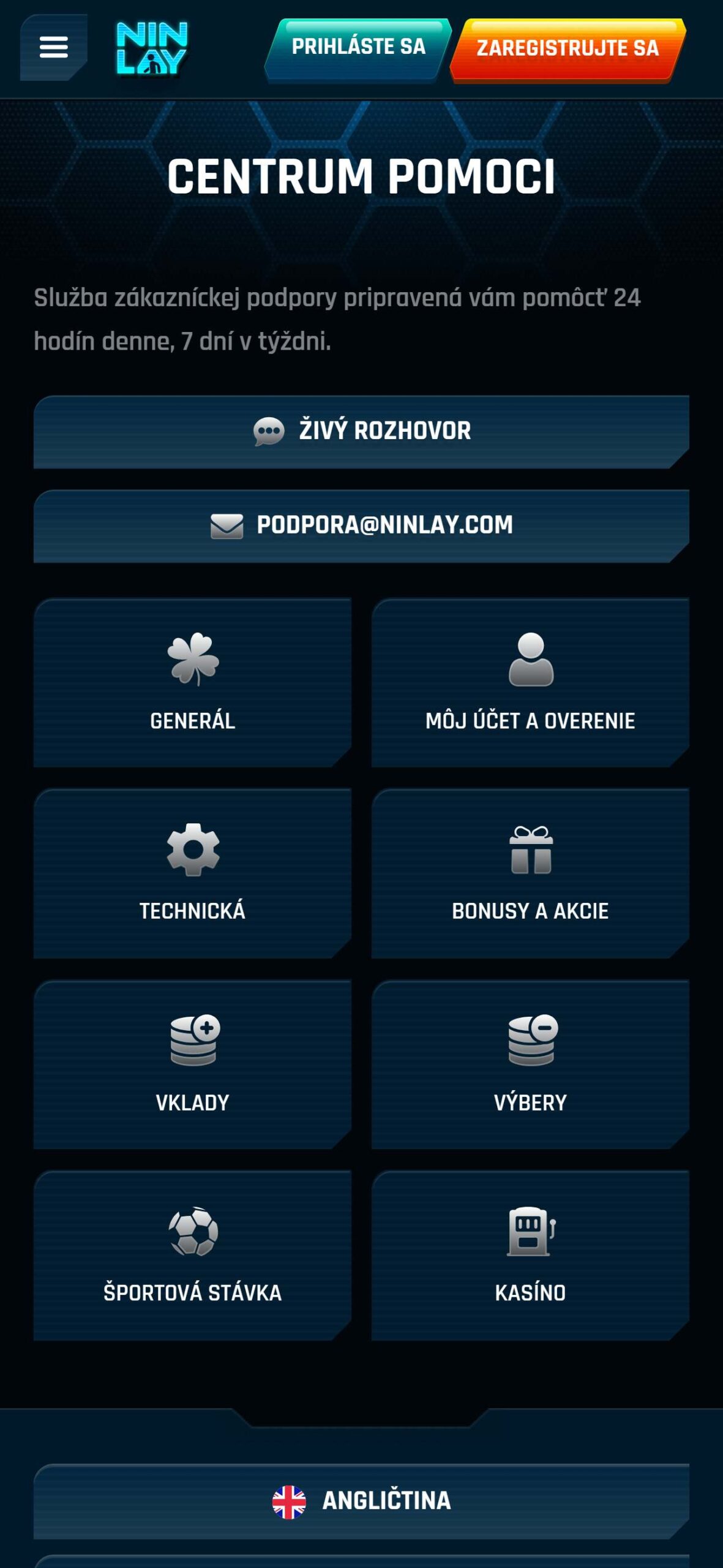 Ninlay Help-Centre Slovensko(mobile), stavkovecentrum.com