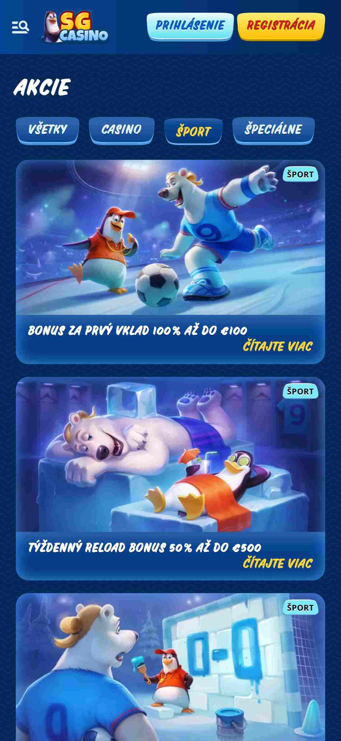 SGCasino Sport Betting Bonuses (phone screen)