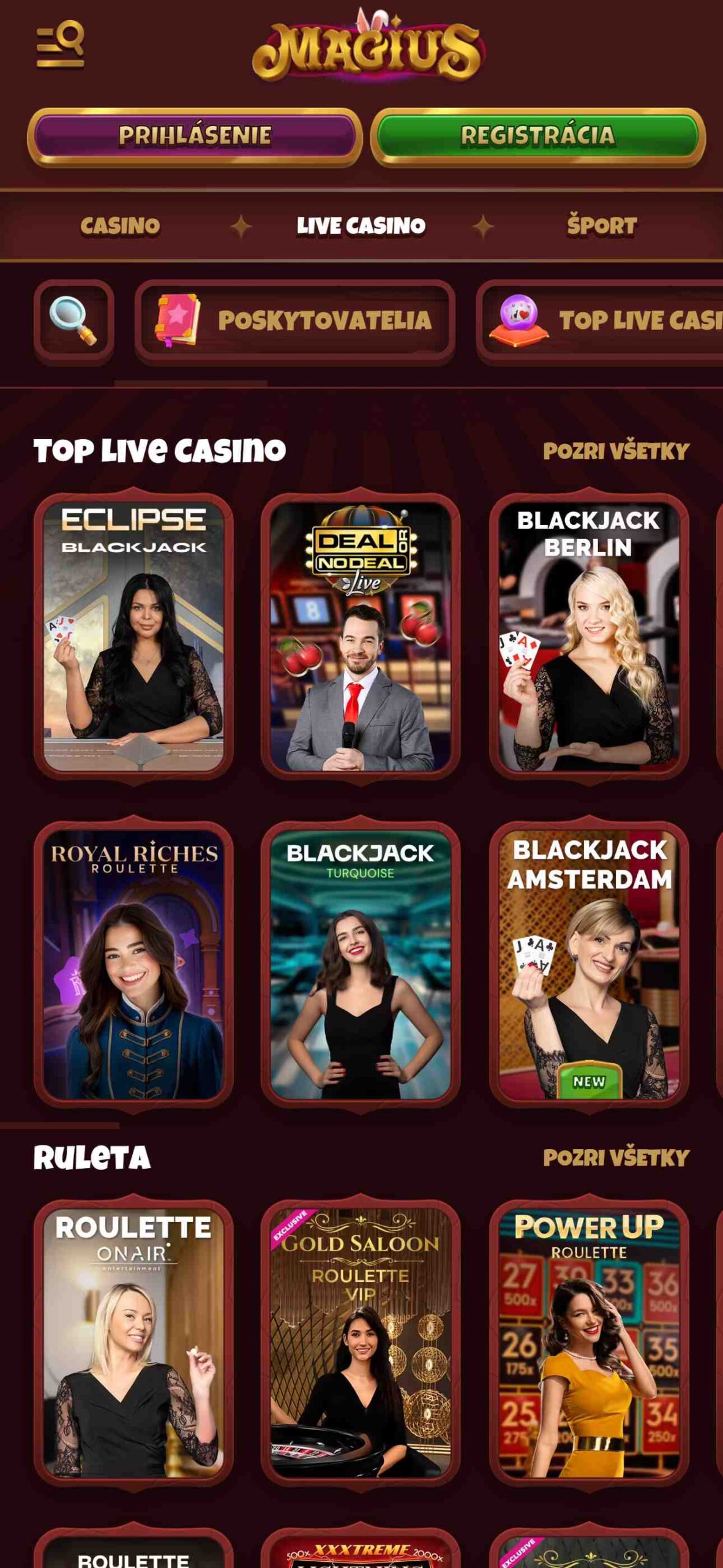 Magius Casino Live Slovakia (mobile), stavkovecentrum.com