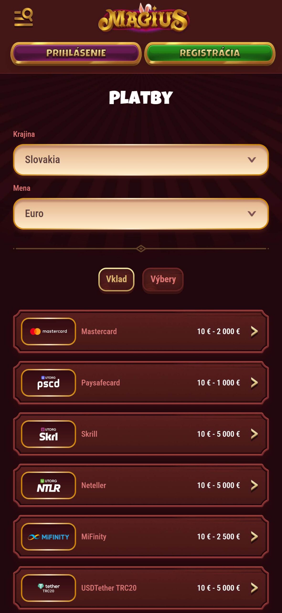 Magius Platby na Slovensku (mobile), stavkovecentrum.com