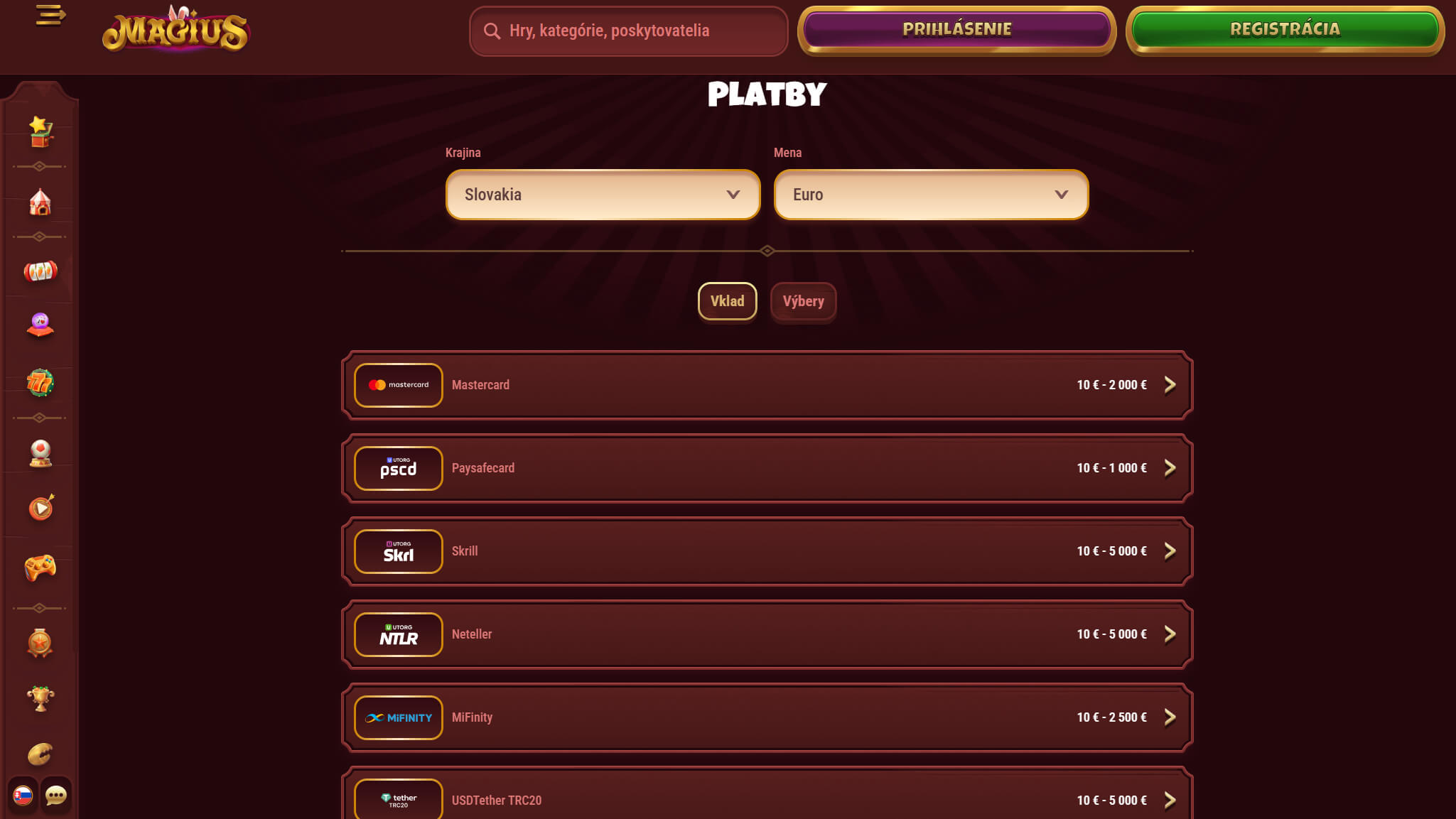 Magius Platby na Slovensku, stavkovecentrum.com